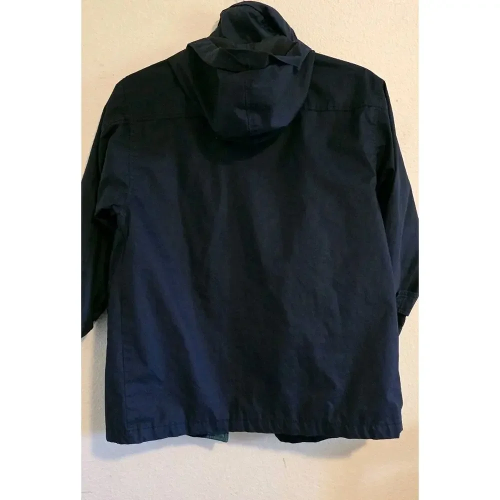 Vintage London Fog Kids Plaid Lined Jacket Navy Blue Size 7 L